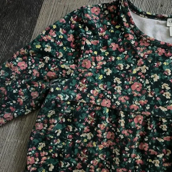 J Crew Crewcuts Green Floral Long Sleeve Top Girls Large - Picture 2 of 5